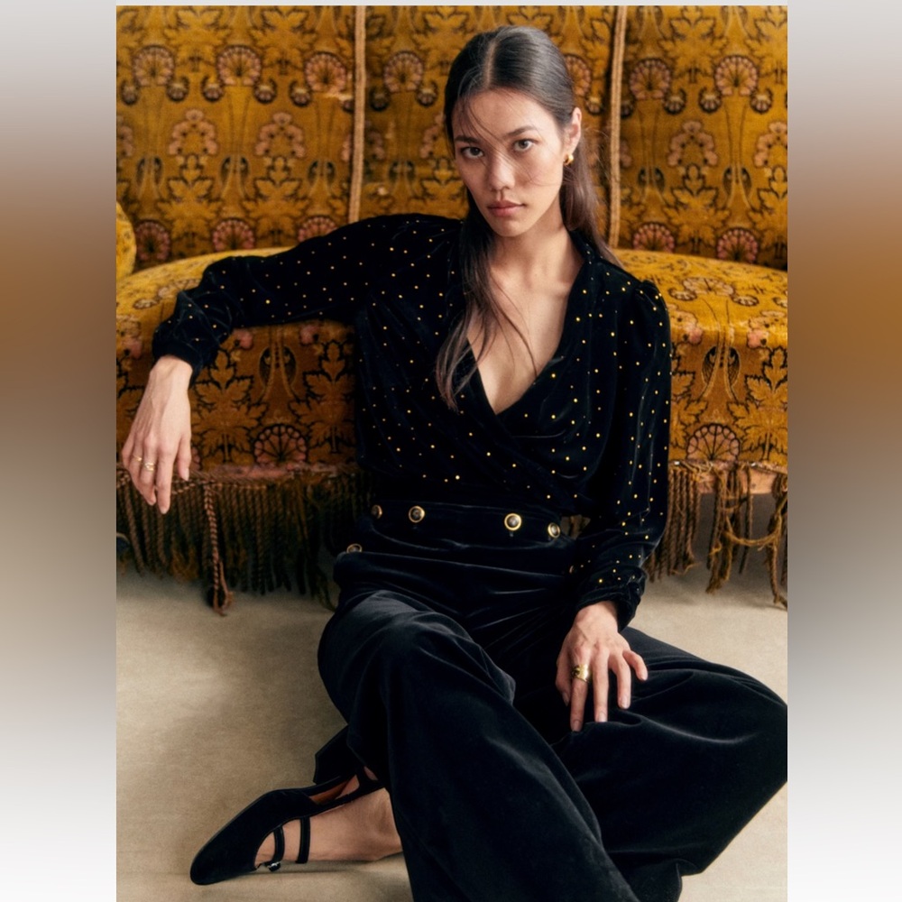 Sézane Abelia Blouse in Black/Gold Size 40/8